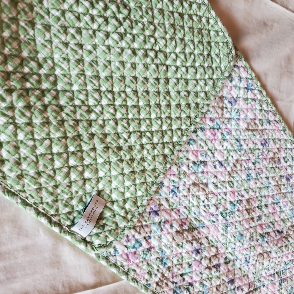 Rachel Ashwell Farmhouse Reversible Quilted Table Runner Gingham Green 71x13